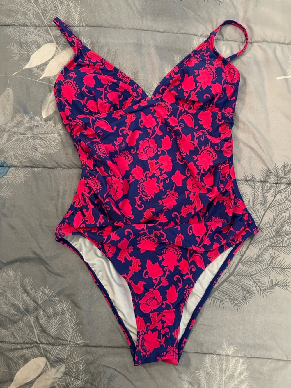 NWTS Cupshe Navy & Hot Pink Floral One-Piece Swimsuit Sz M